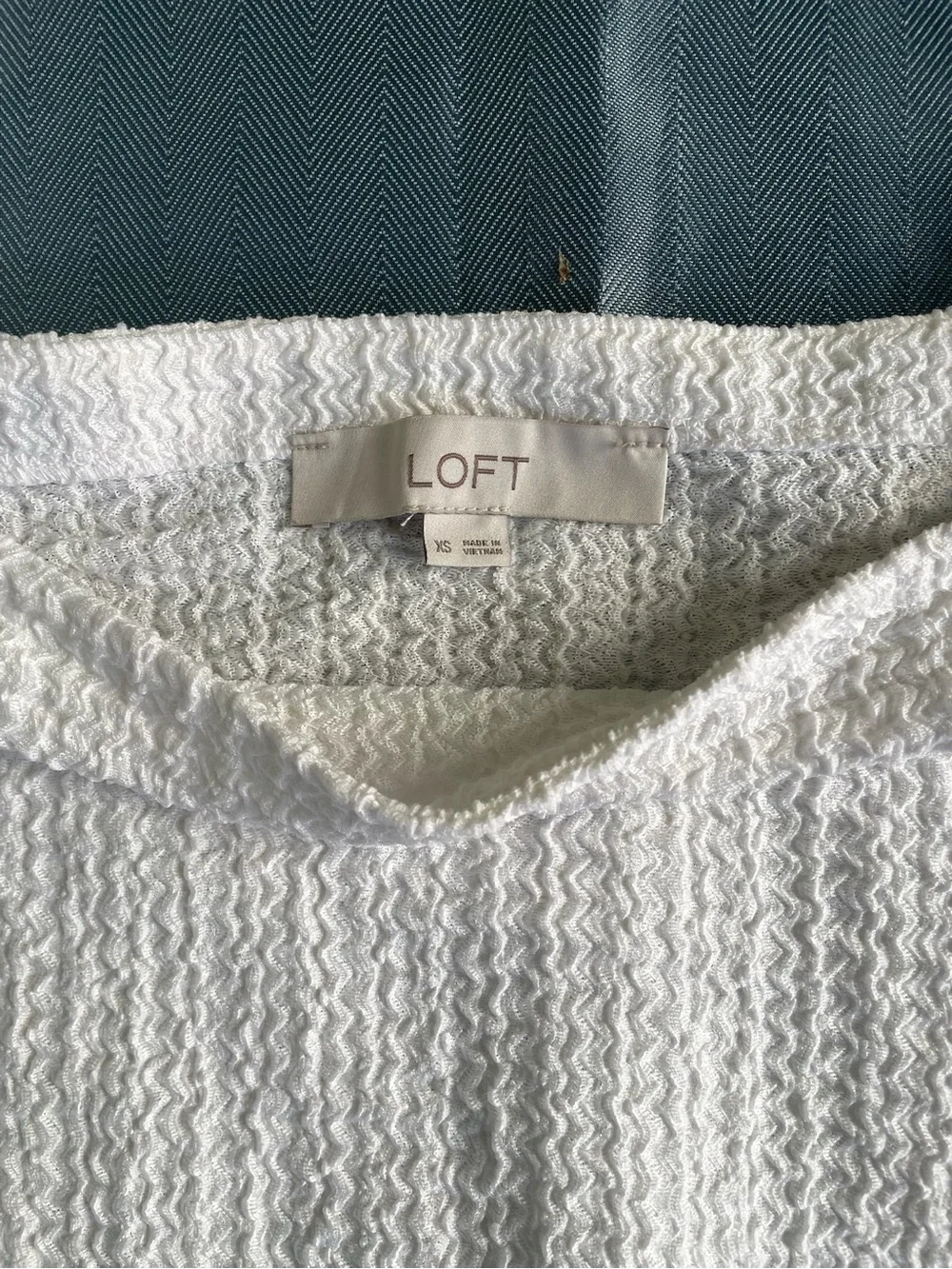 LOFT White Puff Sleeve Textured Square Neck Top XS
